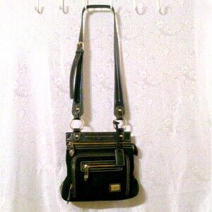The SAK Black Crochet and Faux Leather Crossbody Shoulder Bag